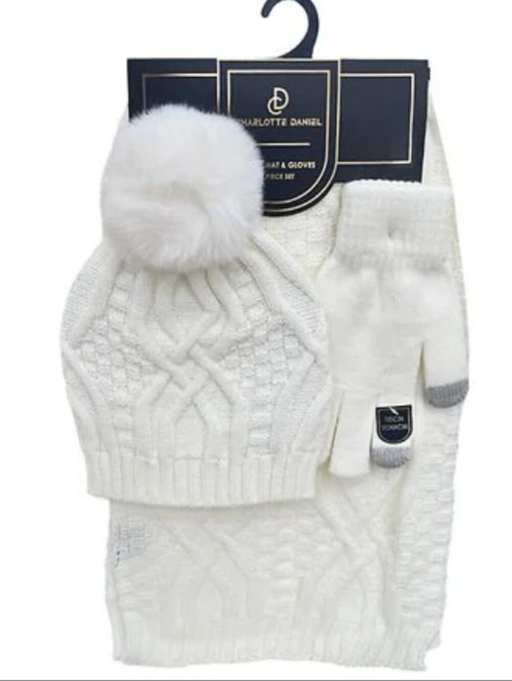 Charlotte Daniel- 3pc Hat Scarf & Gloves  Set (White 🤍)-0S
